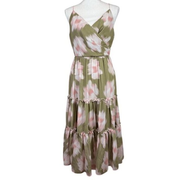 Sachin & Babi Dalia Floral-Print Tiered Dress Green Chiffon Pink White Size 14 - Picture 1 of 13